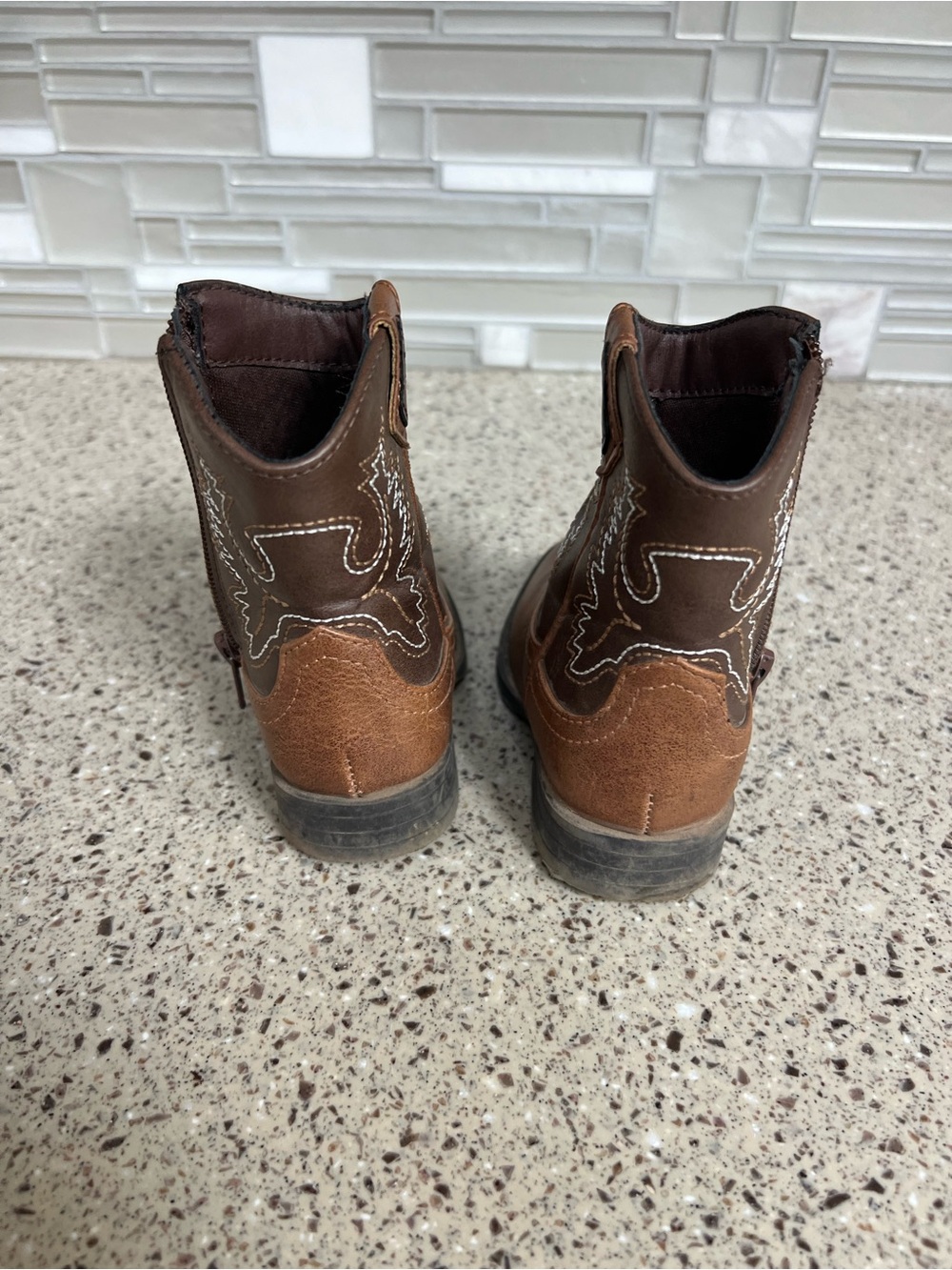 Kids Brown Cowboy Boot with Decorative Stitching - Picture 3 of 5